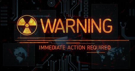 Dark grid initiating radiation hazard fading, HUD animating and warning demanding immediate action - Powered by Adobe
