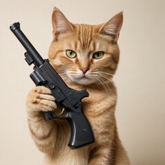 Cat With Gun: Funny Orange Tabby with a Toy Pistol