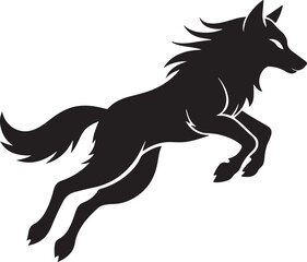 Jumping wolf black silhouette icon set