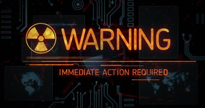 Dark grid initiating radiation hazard fading, HUD animating and warning demanding immediate action