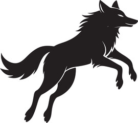 Jumping wolf black silhouette icon set