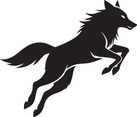 Jumping wolf black silhouette icon set