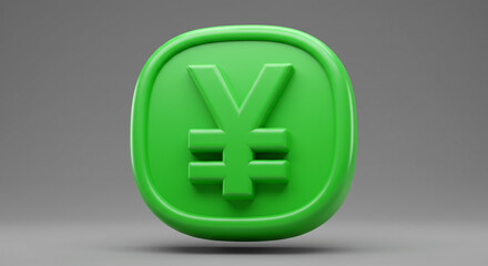 Obraz premium A close up of a bright green japanese yen currency symbol on a gray background in a studio setting
