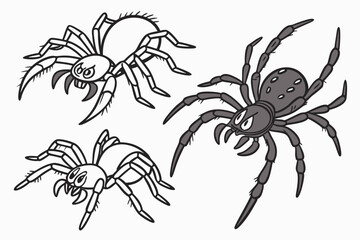 A set of collection spider with red glowing eye vector illustration isolated on white background