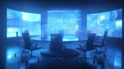 Futuristic Conference Room with Digital Displays and Advanced Technology for Business Meeting - Powered by Adobe