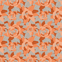 Flowers and leaves. Seamless background for fabrics, textiles, packaging and wallpaper. Vector illustration