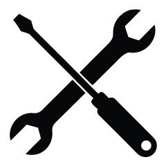 Black silhouette crossed wrench and screwdriver repair icon