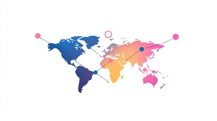 Fototapeta premium A stylized world map with a gradient color scheme, connecting points representing global connections or networks