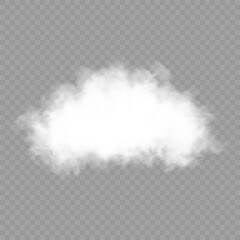 Cloud art or smoky air illustration. White realistic 3D vector isolated cloud on the transparent background.Vector set. Chimney smoke, fog wave or cloud pattern with overlay effect. Cloud, smoke, png.