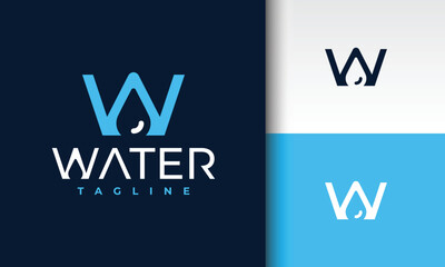Water Logo with Letter W and Drop