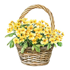 A Iberis Flower Basket, watercolor drawing vector, isolated on a white background.