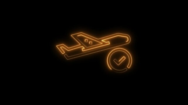 Aircraft checked flight approved glowing neon animation travel plane approval symbol