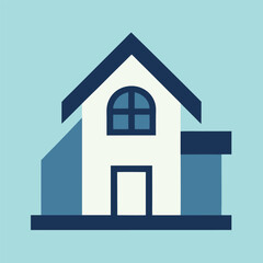 Minimalist Blue and White House Icon Vector Illustration