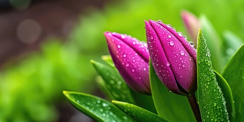 Fototapeta premium Pink Tulip Flower with Dew Drops