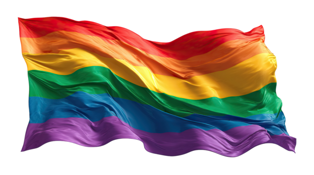 Waving Rainbow LGBT Flag Isolated on Transparent Background