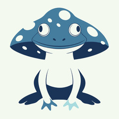 Cute Blue Mushroom Frog Character Vector Illustration