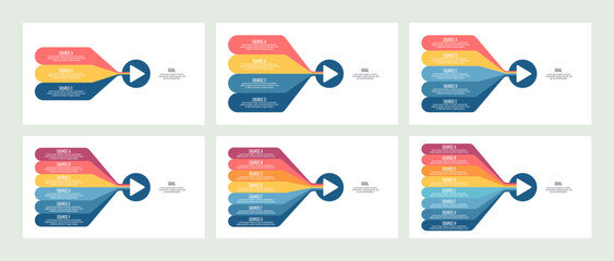 Arrow chart collection. Arrow charts for infographics, presentations, business visualization. Vector infographic templates.
