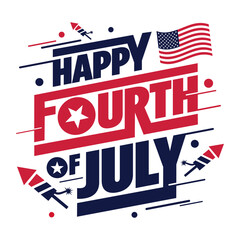 4th of July banner vector fireworks with American flag, USA Fourth of July logo, text isolated on white background for Independence Day celebration, Social Media post, Web Banner, Print, Sale Template