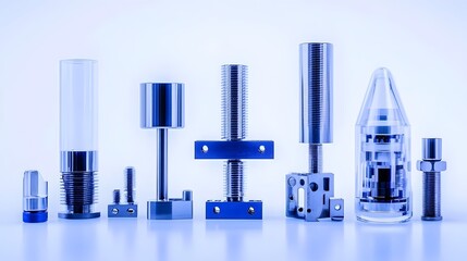 Precision machined parts studio shot, components, industrial, technology, background