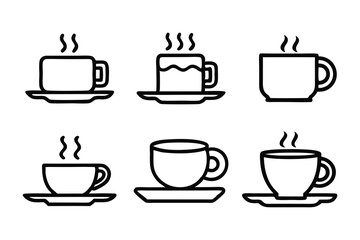 Fototapeta premium Coffee Cup Icon with Steam, Black Silhouette Vector of a Hot Beverage for Cafe and Restaurant Menus On White Background