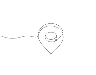 Continuous one line drawing of location pin. One line drawing illustration of GPS pin marker. Navigation and direction concept single line. Editable outline