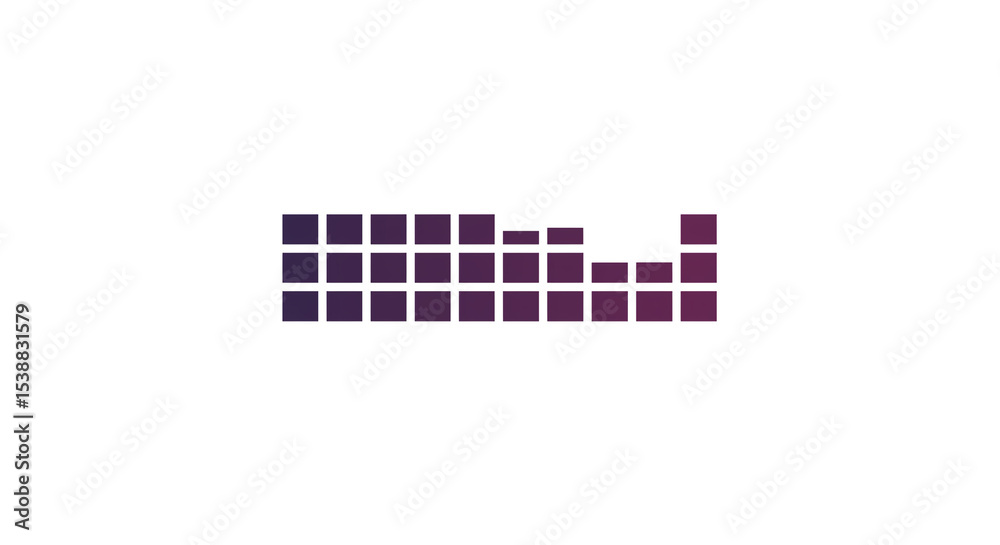 Poster a graphical representation of an equalizer with purple squares on a white background in a horizontal