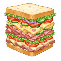 Monumental MultiLayered Sandwich A Culinary Delight isolated on transparent baackground