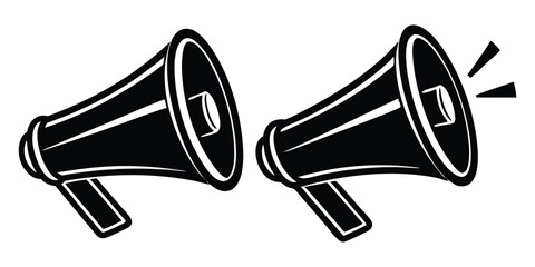 Megaphone Icon Vector Illustration, Simple Black and White Bullhorn On White Background