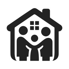 Stylized abstract family and home icon in solid black – ideal for branding, packaging, labels, or modern identity design