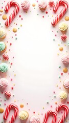 Candy-Themed Kids Party Background with Cupcakes, Balloons, and Sweets – Colorful and Cute Frame for Birthday Invitations or Baking-Themed Designs.