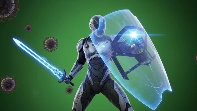 AI robot soldier fighting virus