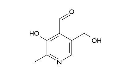 pyridoxal molecule, structural chemical formula, ball-and-stick model, isolated image vitamin b6 active form © Сергей Шиманович