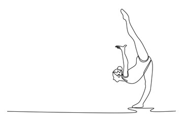 Single continuous line drawing talented gymnast dancer sports ballerina athlete perform acrobatic exercise standing split gymnastic artistic element. One line draw graphic design vector illustration