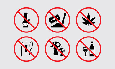 No Drug and Alcohol Use Signs Displaying Prohibited Substances