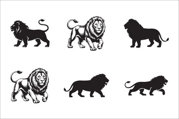 Naklejka premium Majestic Lion Silhouette VectorKing of the Jungle Lion DesignFierce Lion Head IllustrationRoaring Lion Silhouette ArtWild Lion in the Savannah Graphic