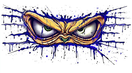 angry monster eyes graffiti sticker wall decal