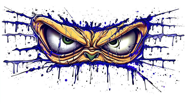 angry monster eyes graffiti sticker wall decal