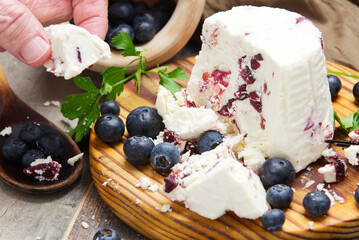 Cheese with blueberries from Asturias, Spain, Europe. Gluten free