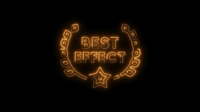 Glowing best effect sign animation with laurel wreath and star on dark backdrop
