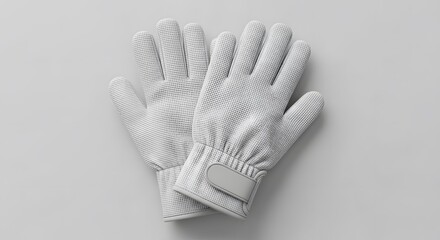 Pair of clean, white work gloves resting on a neutral background.