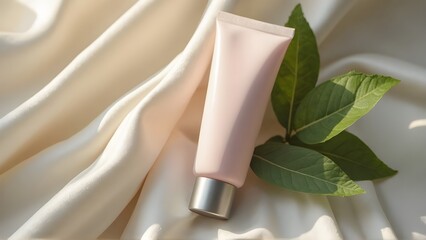Silky Smooth Skin Pink Facial Cleanser Tube on Luxurious Fabric
