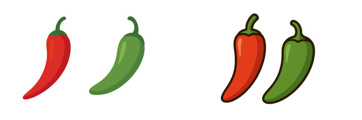 Chili peppers displayed with vibrant colors, showcasing red and green varieties in a minimalist style
