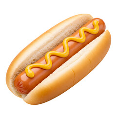 Closeup View of a Classic Hot Dog Topped with Mustard isolated on transparent baackground
