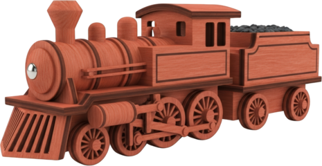 Wooden Toy Train Model Red Locomotive with Coal Car Detailed Design Isolate