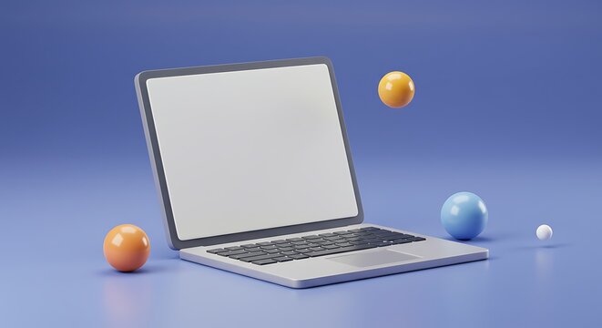 Laptop and Spheres - Powered by Adobe