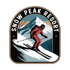 Skiing Winter Sport Logo Symbol, Mountain Skiing Logo Design Template vector illustration