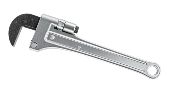 Sturdy metal pipe wrench tool isolated on transparent background