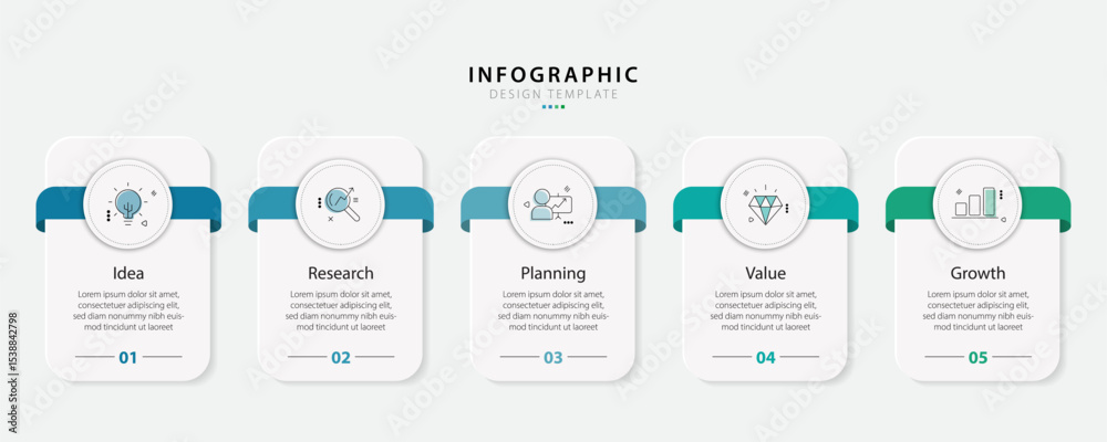 Poster timeline infographic template. 5 step timeline journey, calendar flat simple infographics design tem