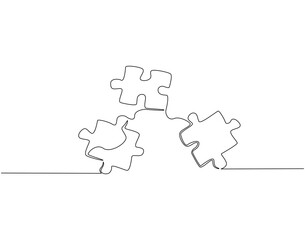Continuous line drawing of puzzle. Single line illustration of jigsaw puzzle. Strategy, solution, business concept. Editable outline