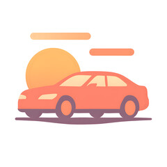 Stylized Peach Car Silhouette Graphic with Sunset on Transparent Background
